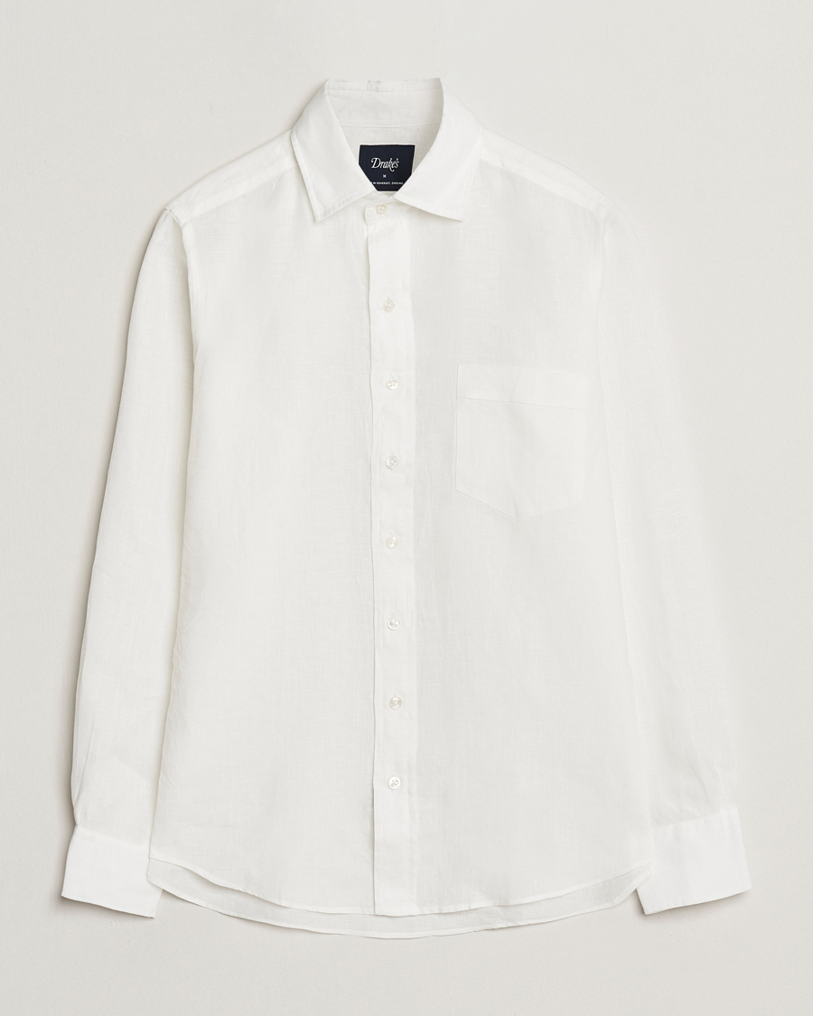 Men | Shirts | Drake's | Linen Summer Shirt Ecru