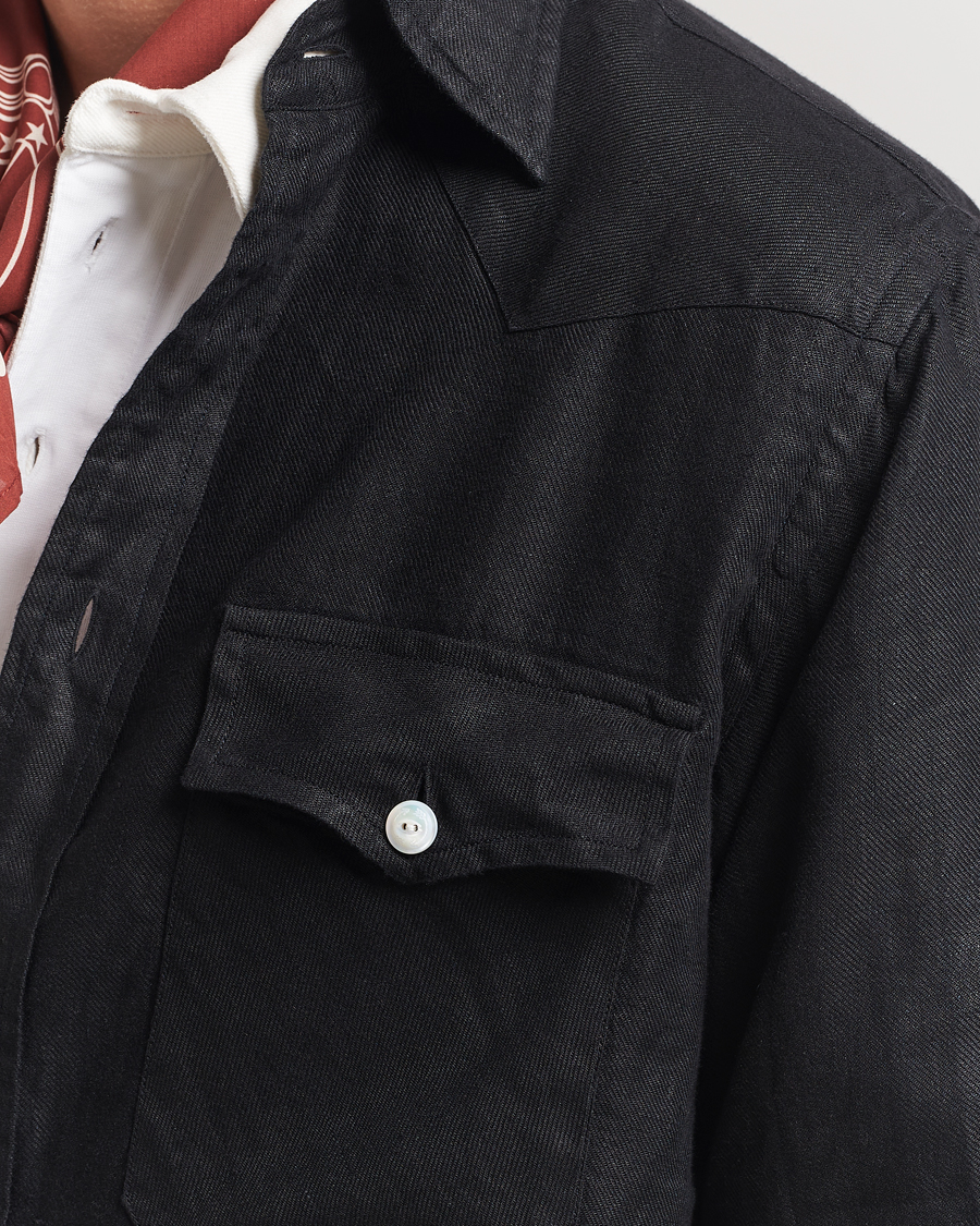 Men | Shirts | Drake's | Linen Twill Western Shirt Black