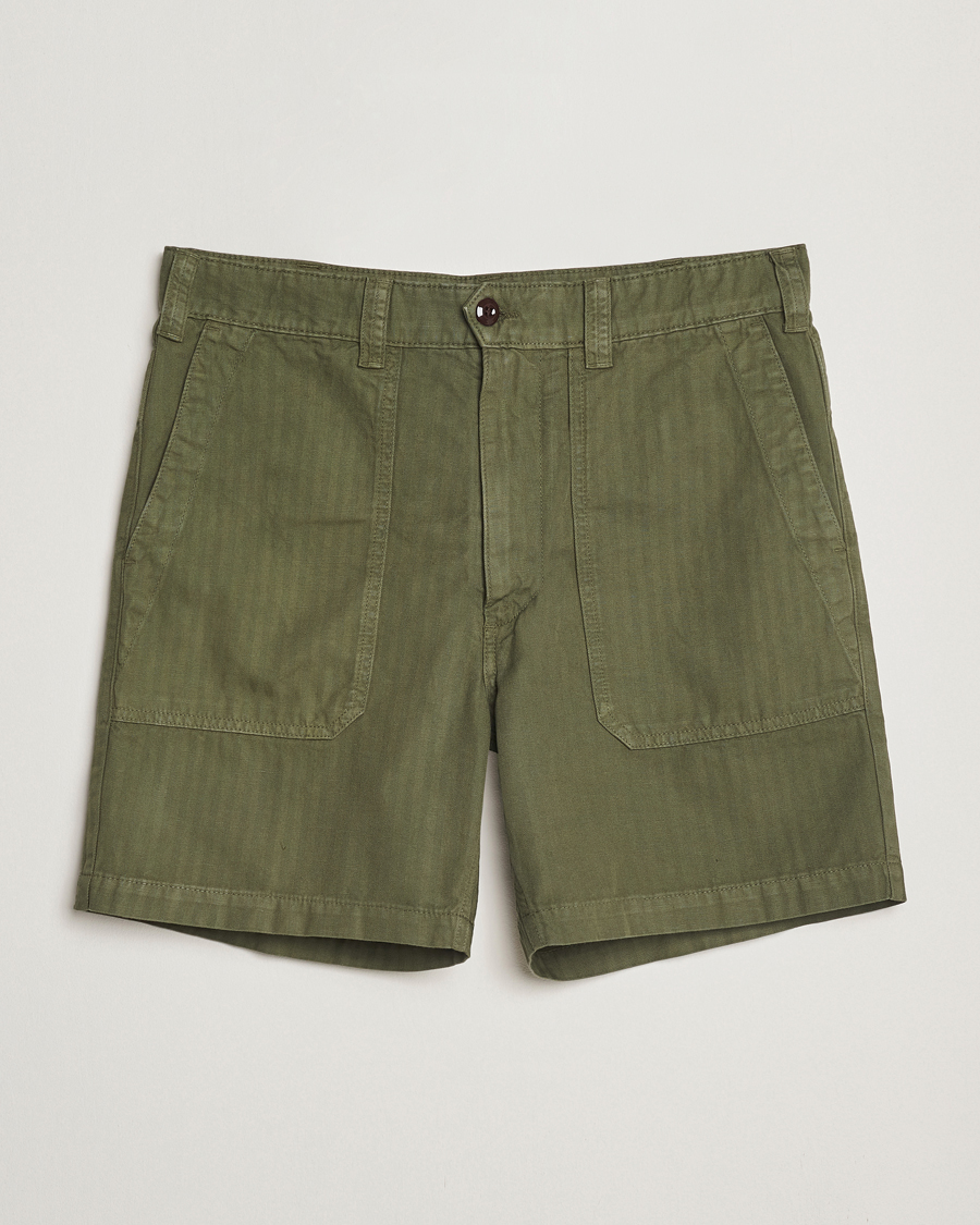 Men | Shorts | Drake's | Fatigue Cotton Shorts Olive