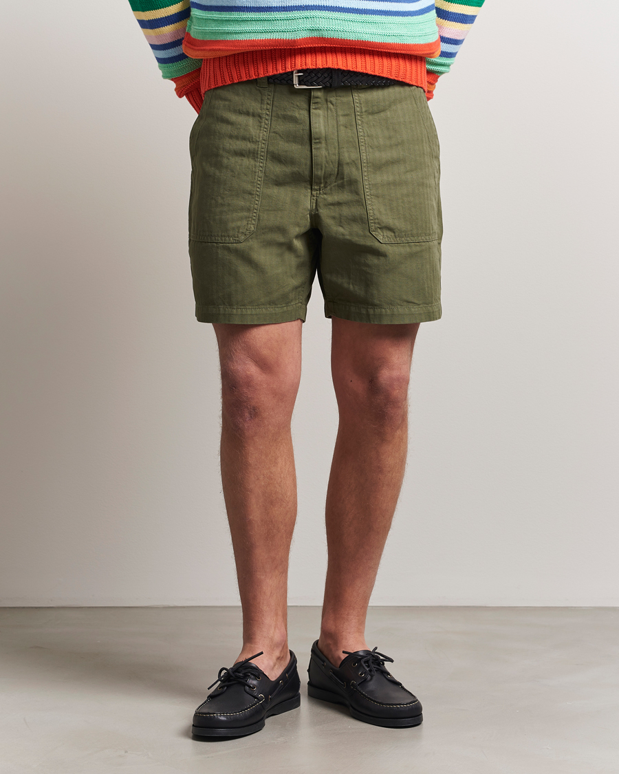 Men | Shorts | Drake's | Fatigue Cotton Shorts Olive