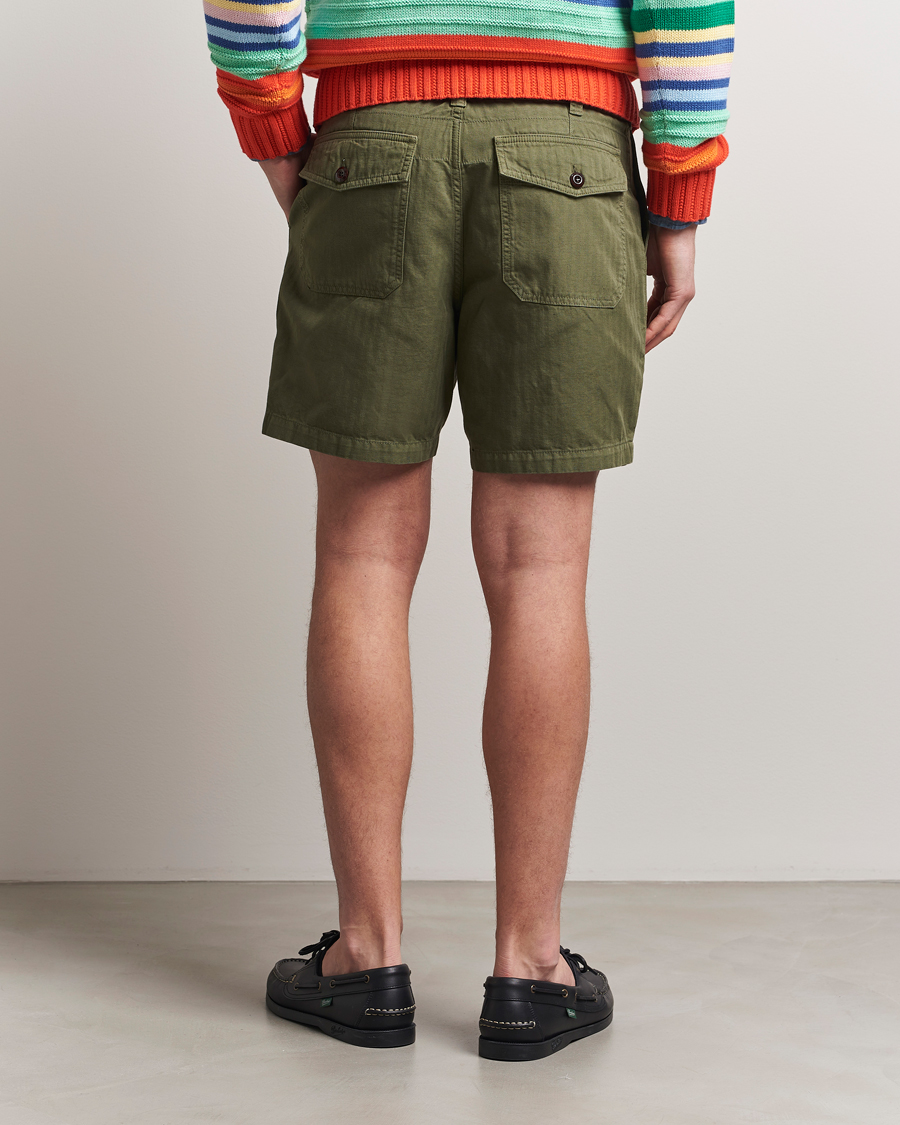 Men | Shorts | Drake's | Fatigue Cotton Shorts Olive