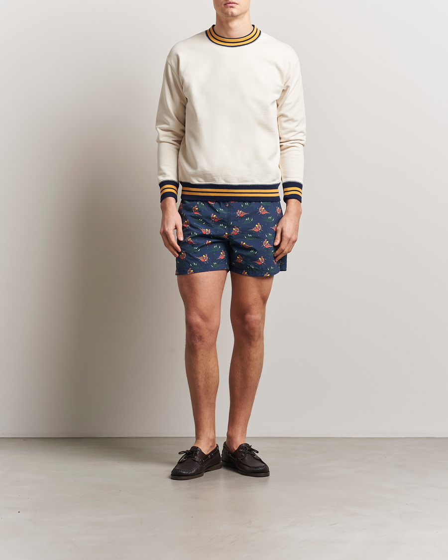 Men | Swimwear | Drake's | Bathers Print Drawstring Swimshorts Navy