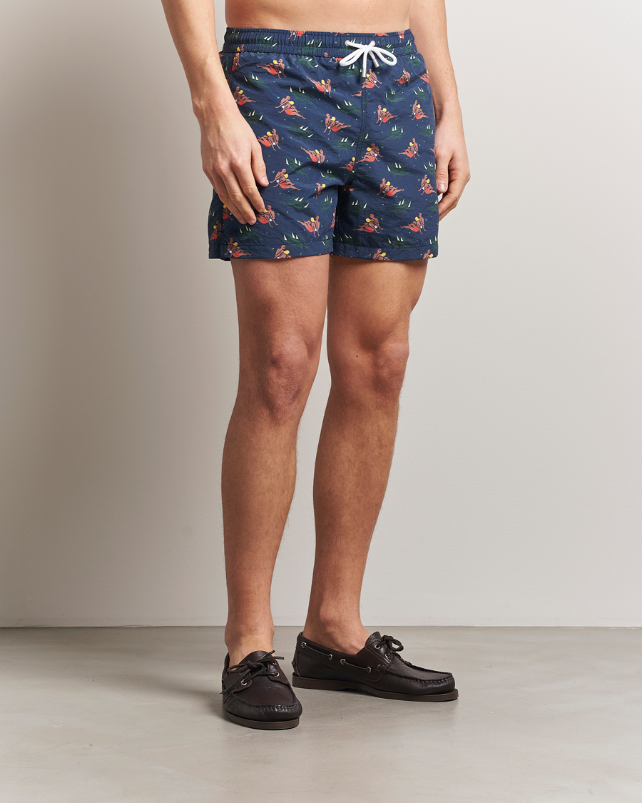 Men | Swimwear | Drake's | Bathers Print Drawstring Swimshorts Navy