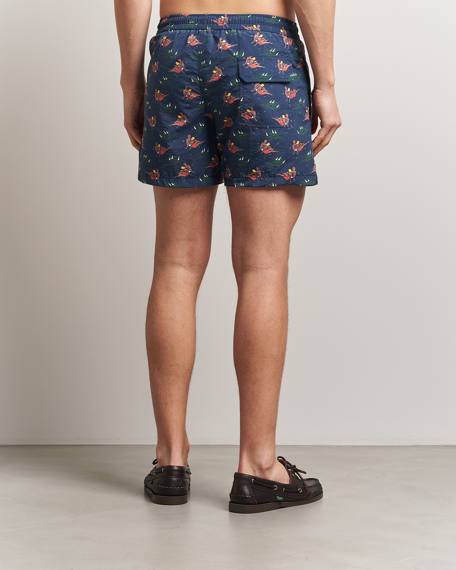 Men | Swimwear | Drake's | Bathers Print Drawstring Swimshorts Navy