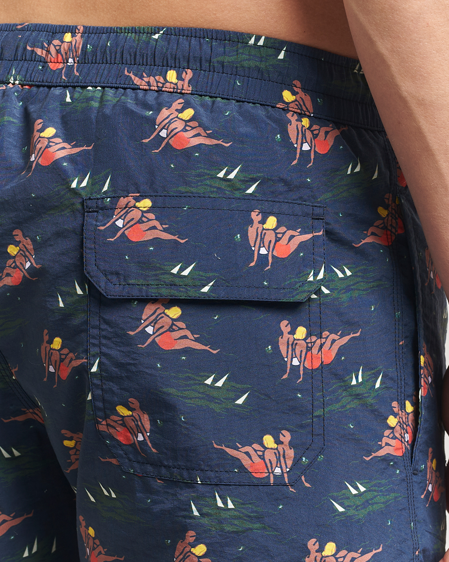 Men | Swimwear | Drake's | Bathers Print Drawstring Swimshorts Navy