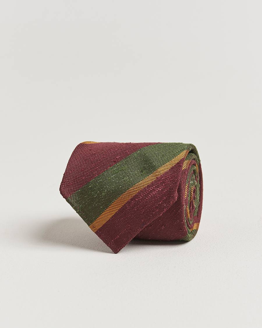Men | Ties | Drake's | Shantung Multi Stripe Silk Tie Burgundy