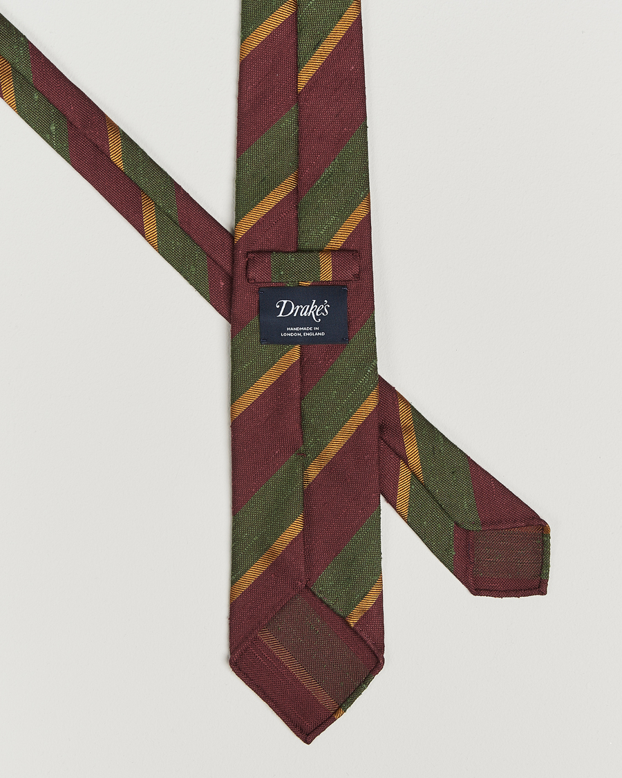 Men | Ties | Drake's | Shantung Multi Stripe Silk Tie Burgundy