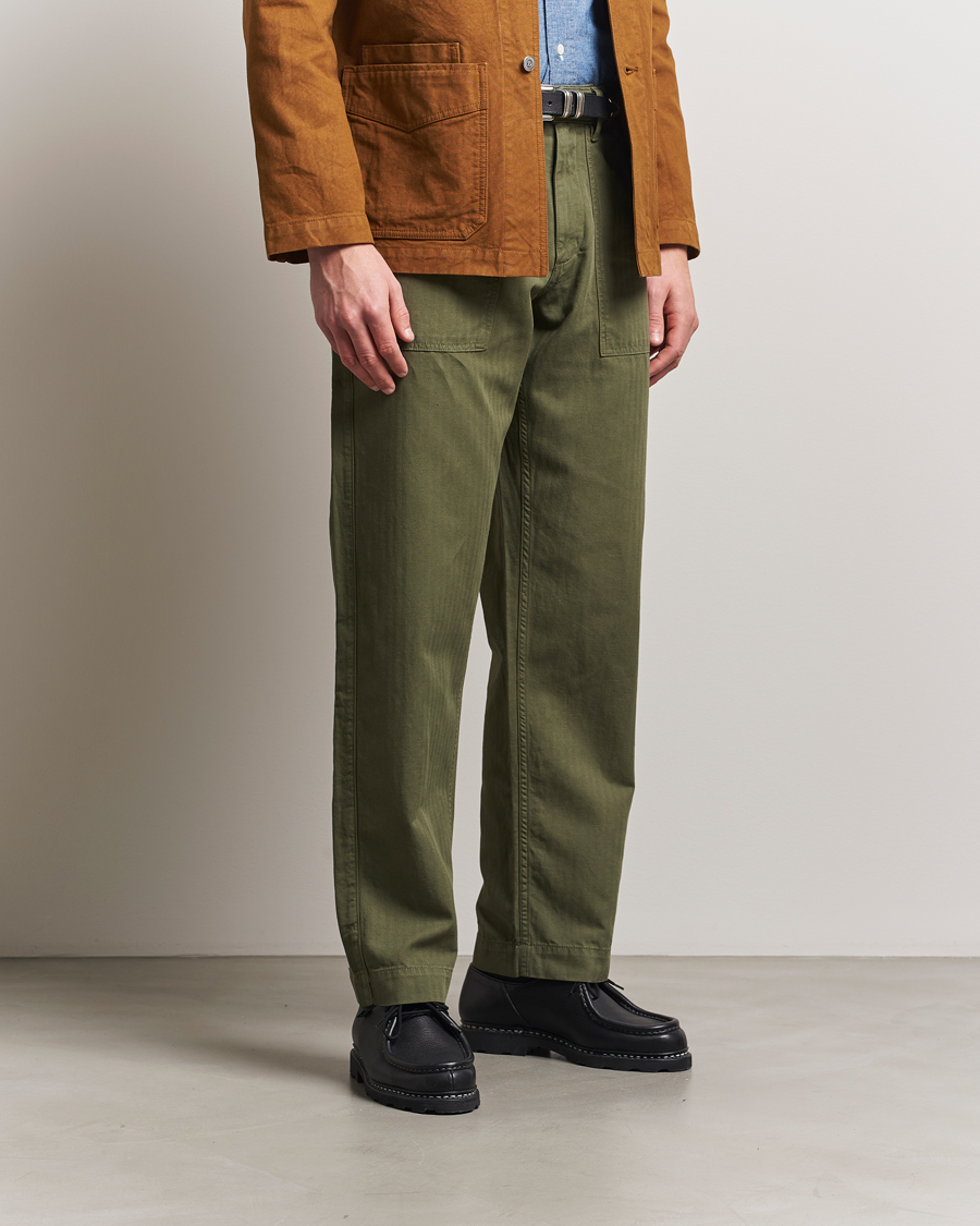 Men | Trousers | Drake's | Fatigue Cotton Trousers Olive
