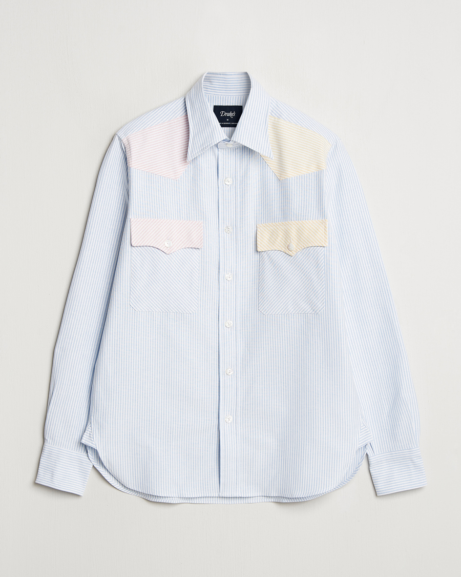 Men | Shirts | Drake's | Oxford Stripe Western Fun Shirt Light Blue