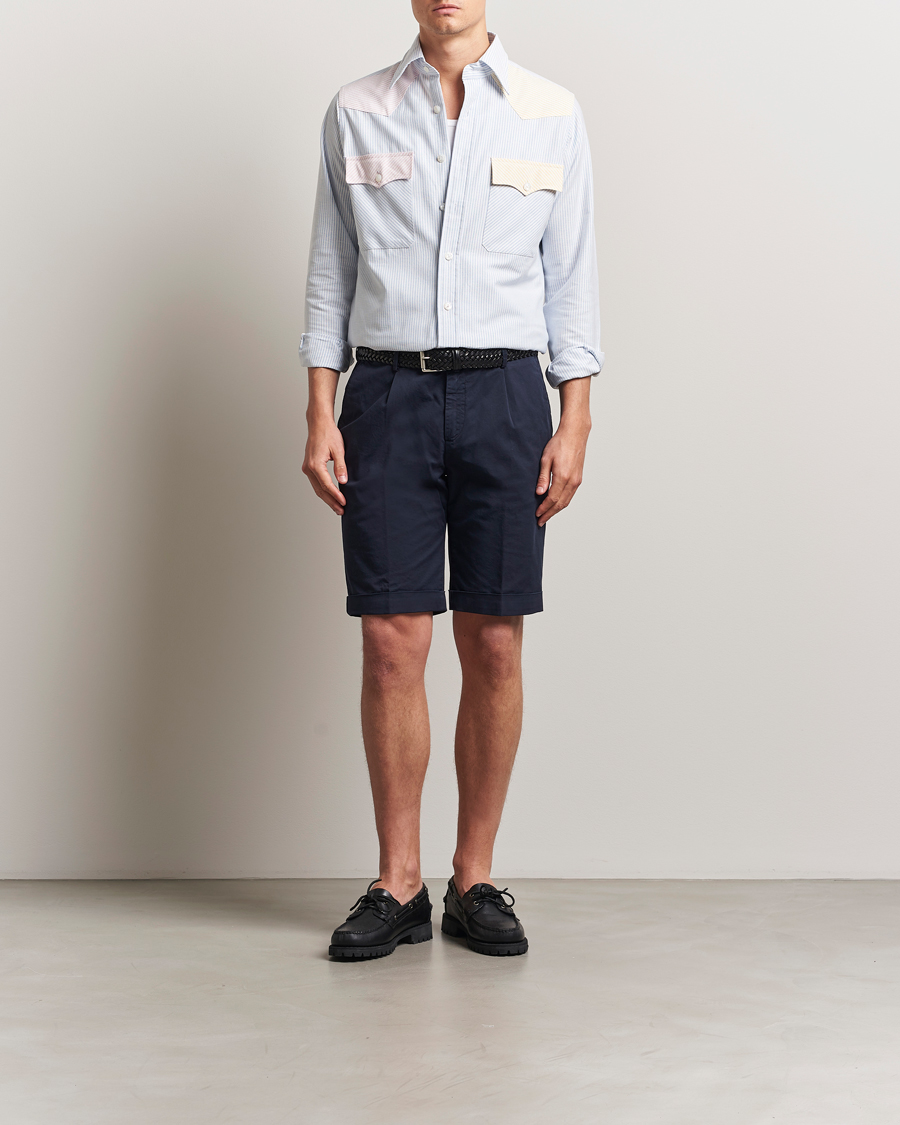 Men | Shirts | Drake's | Oxford Stripe Western Fun Shirt Light Blue