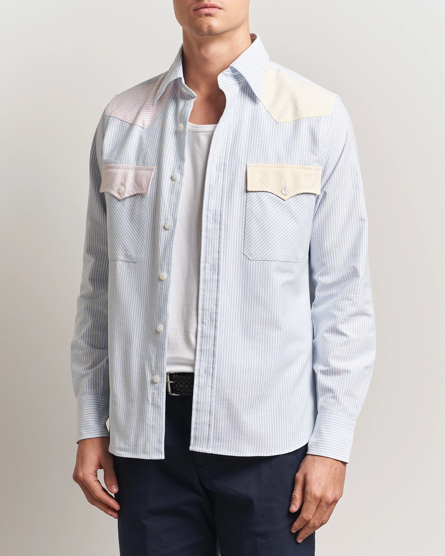 Men | Shirts | Drake's | Oxford Stripe Western Fun Shirt Light Blue