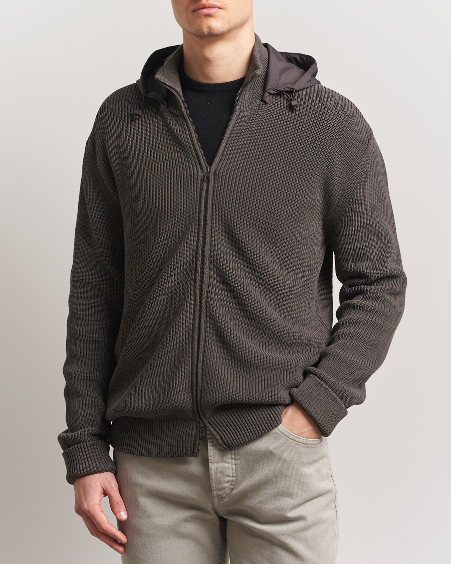Men | Coats & Jackets | Herno | Cotton Knit Hybrid Jacket Brown