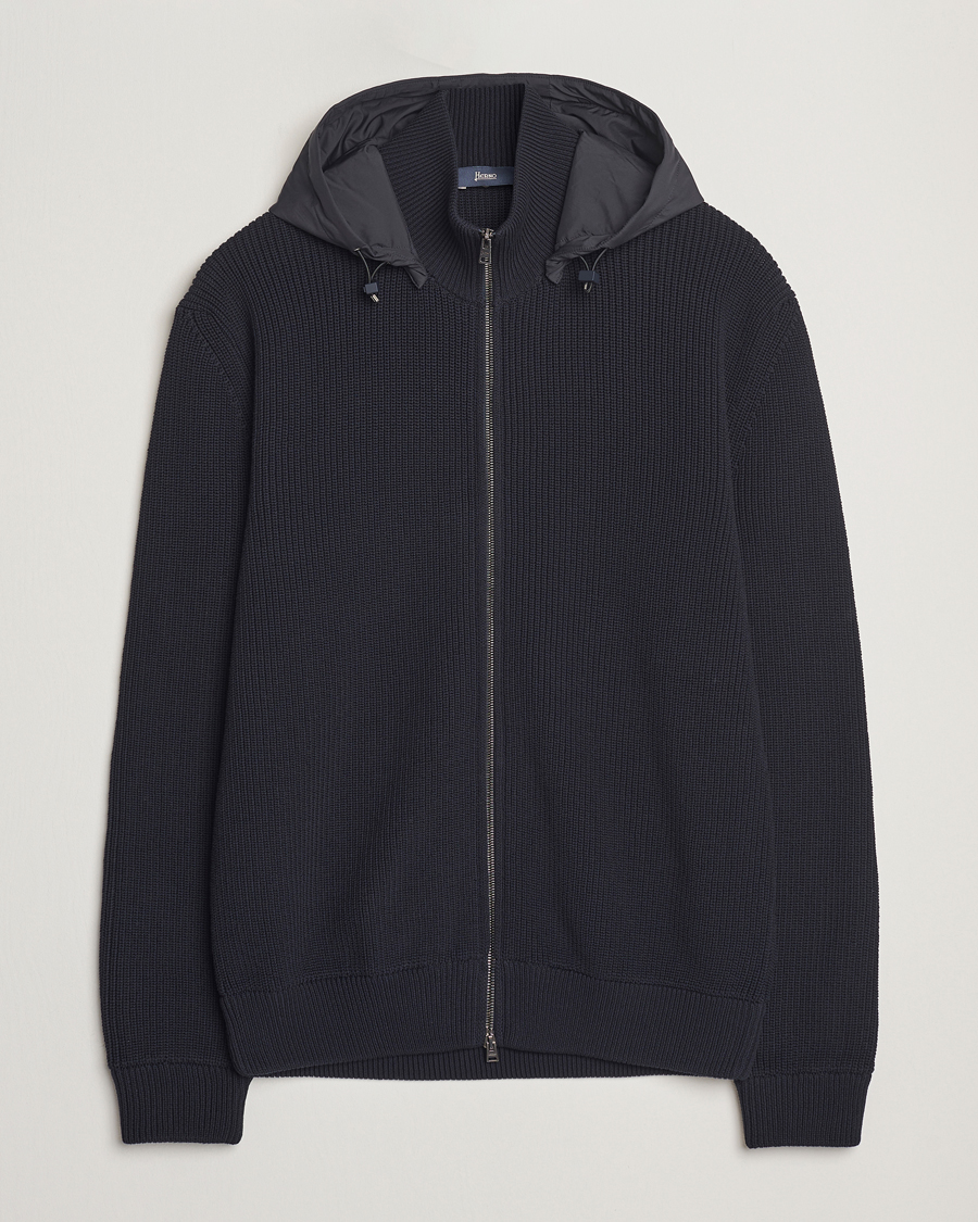 Men | Coats & Jackets | Herno | Cotton Knit Hybrid Jacket Navy