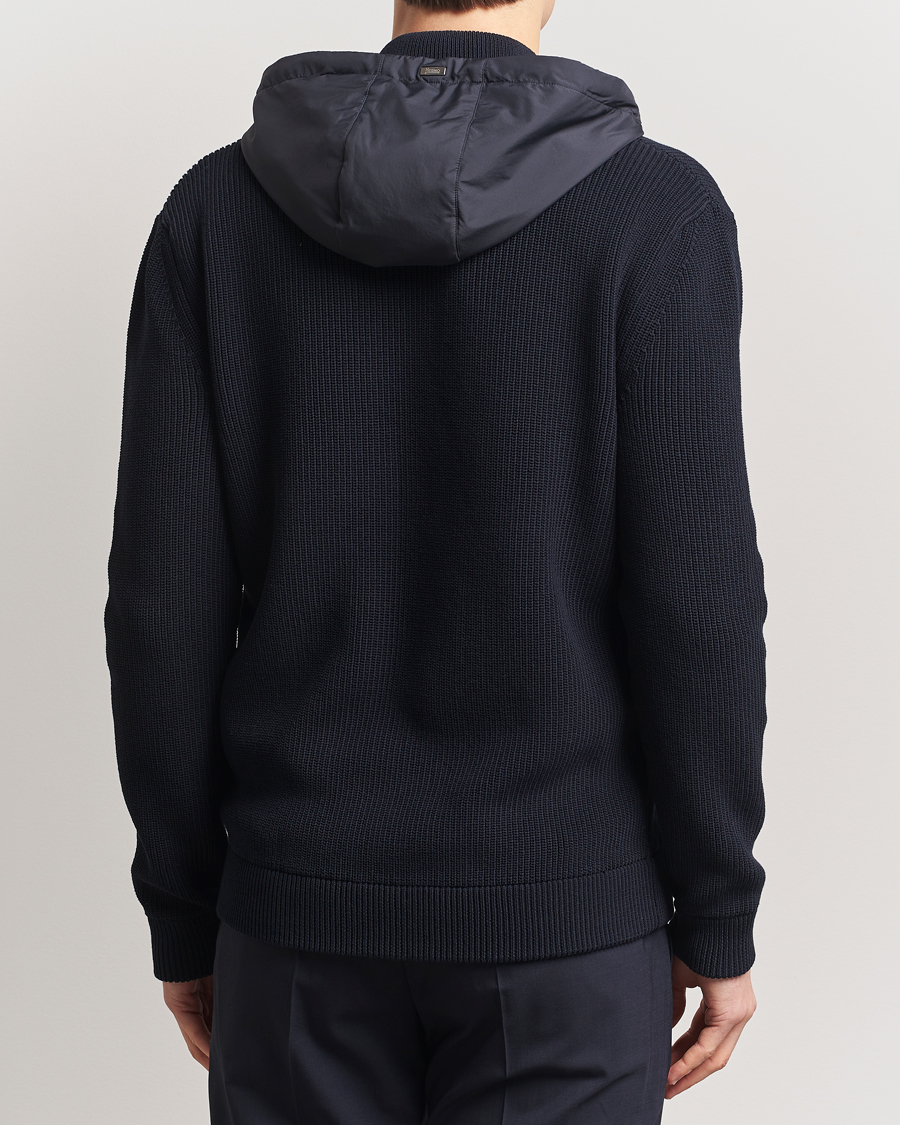 Men | Coats & Jackets | Herno | Cotton Knit Hybrid Jacket Navy