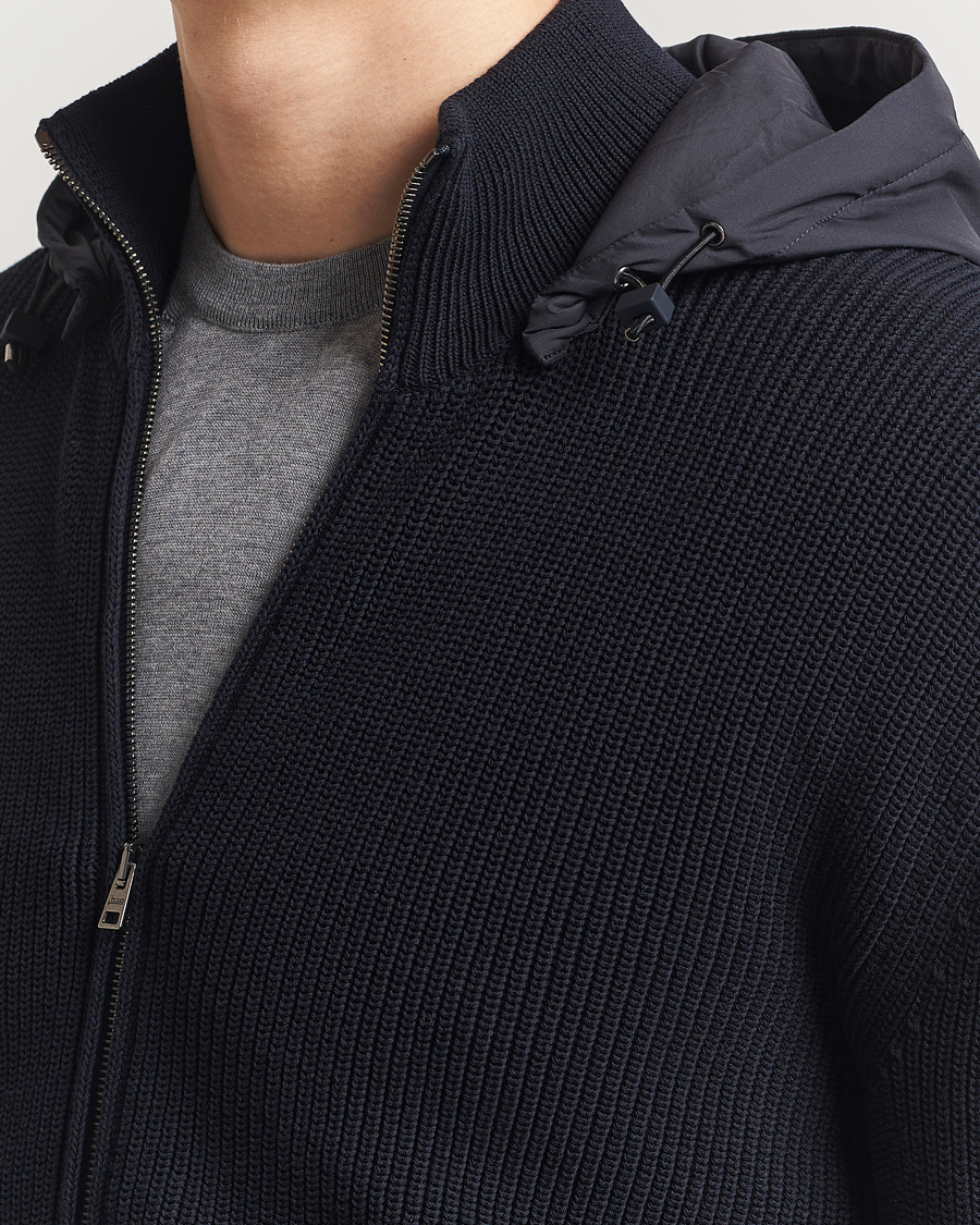 Men | Coats & Jackets | Herno | Cotton Knit Hybrid Jacket Navy
