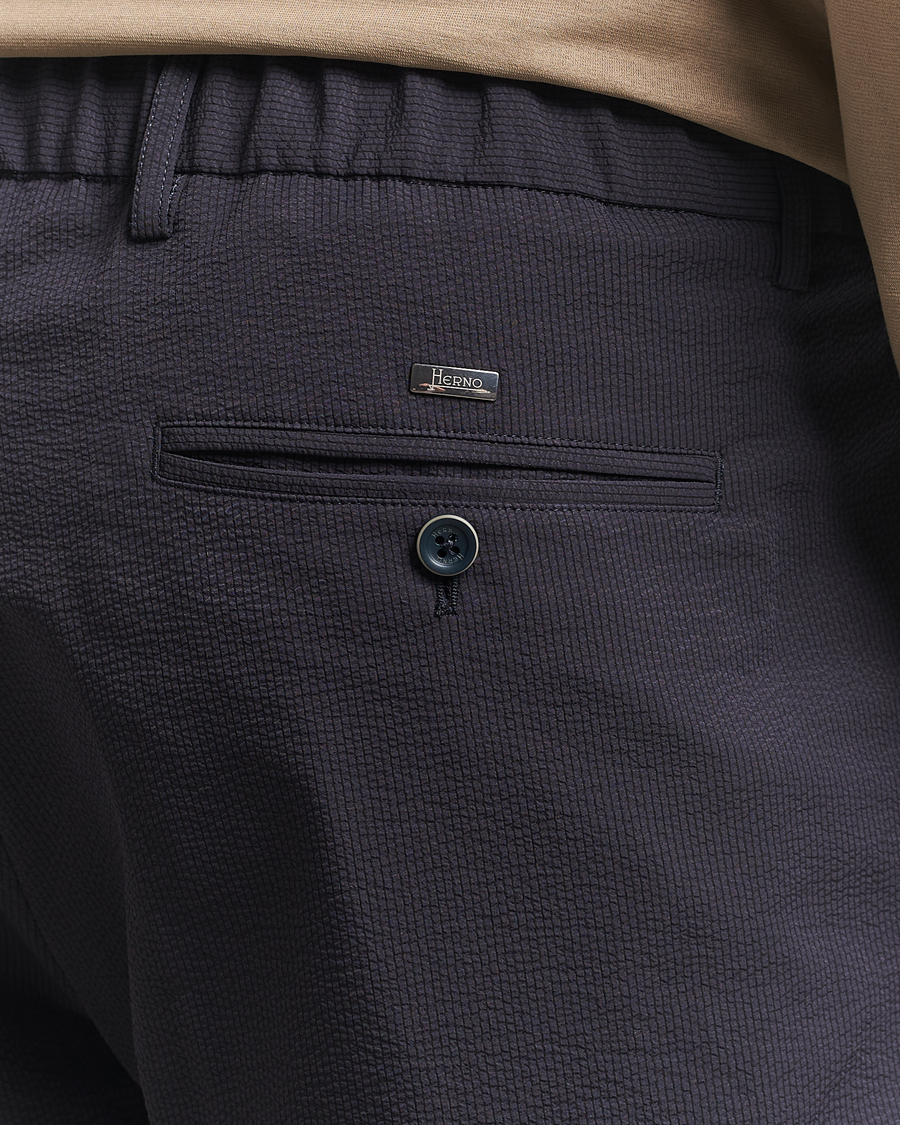 Men | Trousers | Herno | Seersucker Drawstring Pants Navy