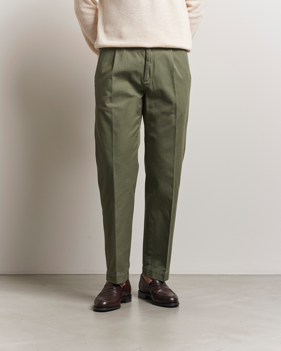 Men | Trousers | Incotex | Regular Fit Uniform Cotton Slacks Military