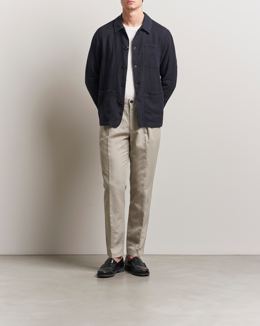 Men | Trousers | Incotex | Tapered Fit Pleated Linen Slacks Light Beige