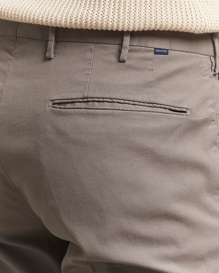 Men | Trousers | Incotex | Slim Fit Micro Structure Cotton Chinos Brown