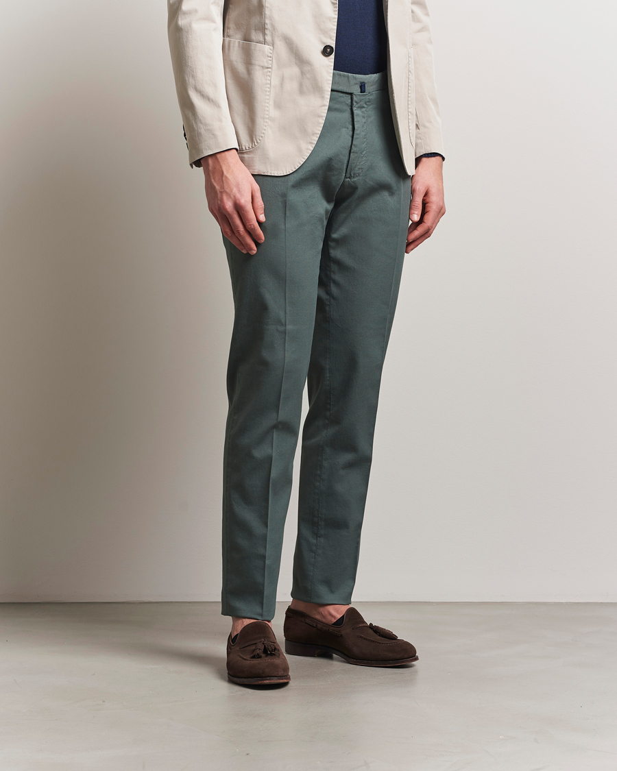 Men | Trousers | Incotex | Slim Fit Micro Structure Cotton Chinos Green