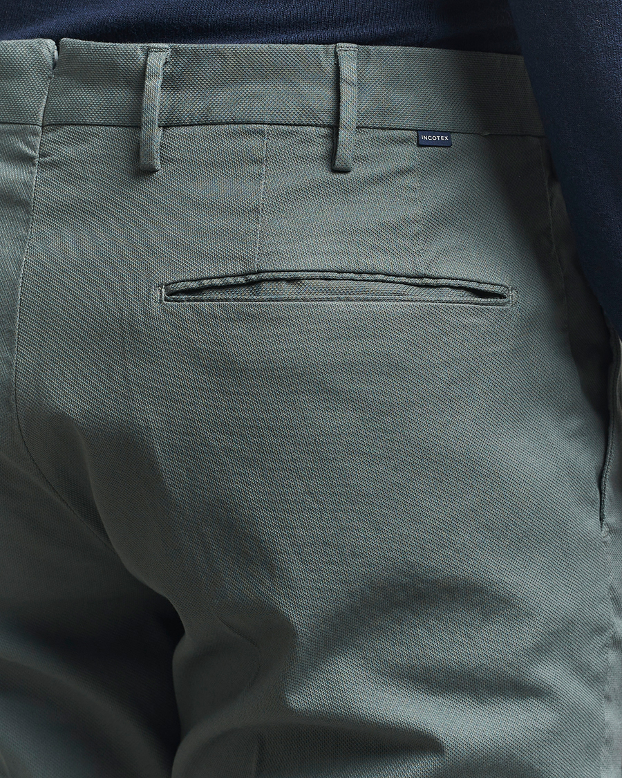 Men | Trousers | Incotex | Slim Fit Micro Structure Cotton Chinos Green