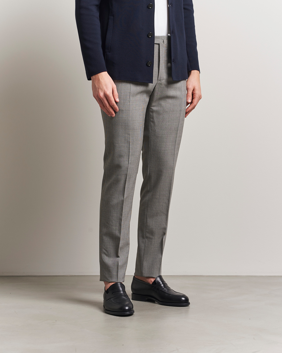 Men | Trousers | Incotex | Slim Fit Micro Houndstooth Wool Trousers Light Grey