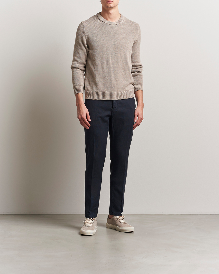 Men | Trousers | Incotex | Slim Fit Basket Weave Cotton Slacks Navy