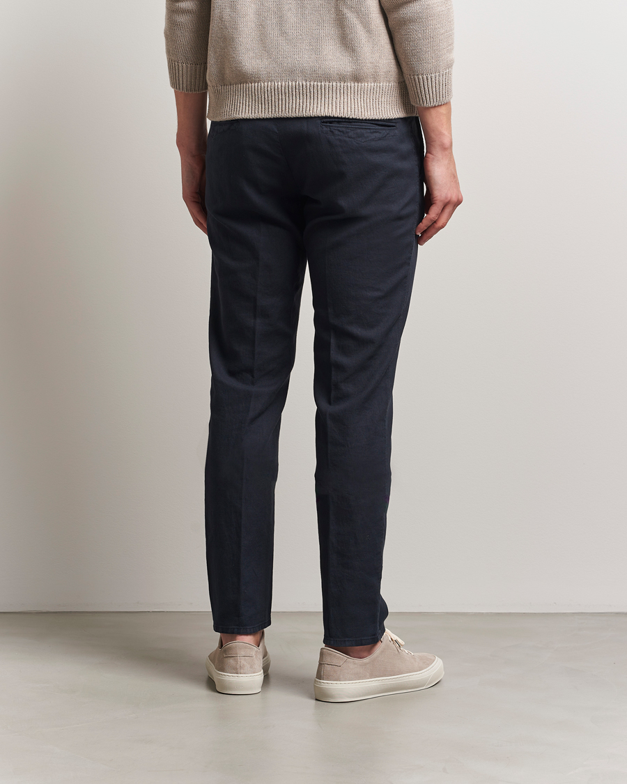 Men | Trousers | Incotex | Slim Fit Basket Weave Cotton Slacks Navy