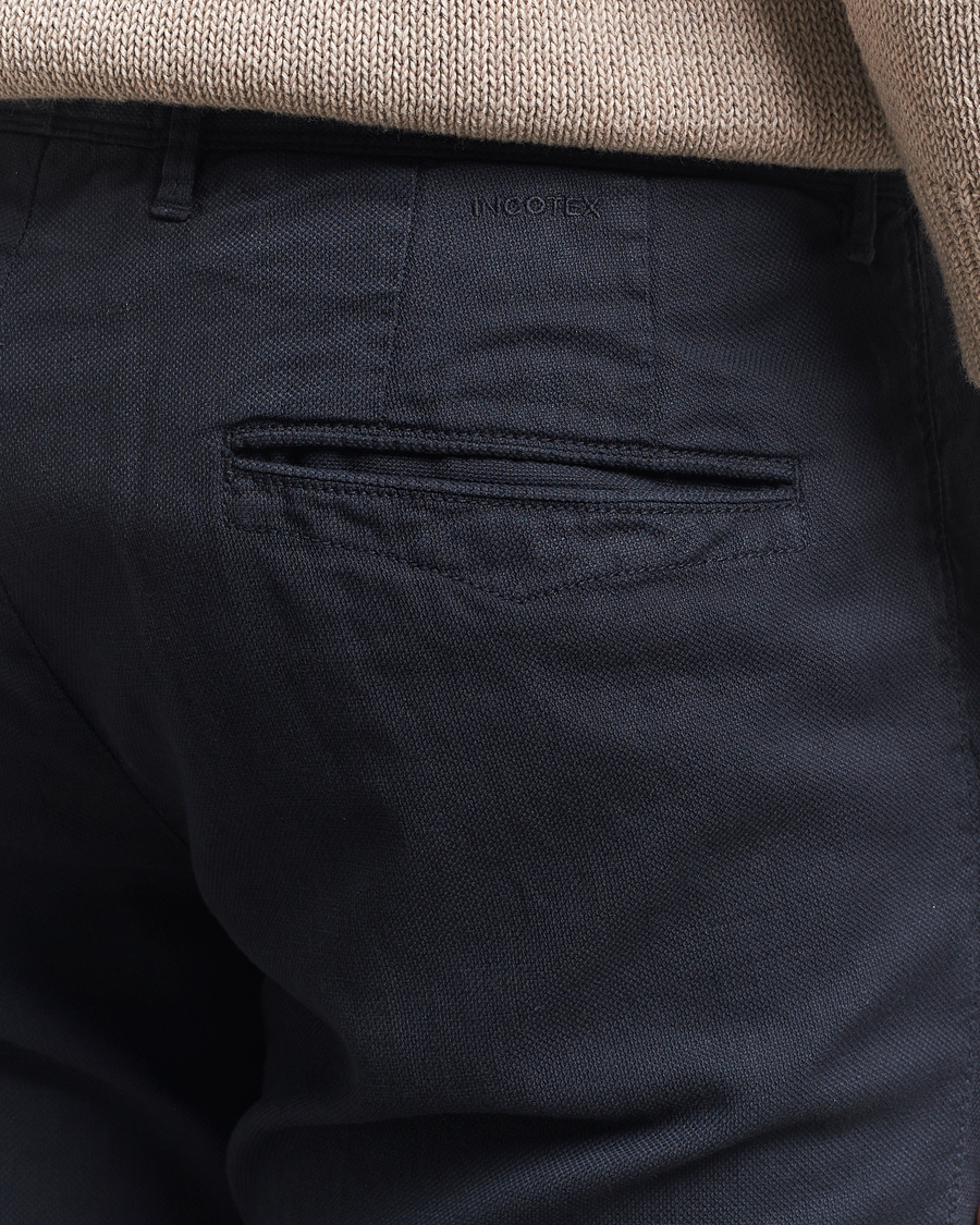 Men | Trousers | Incotex | Slim Fit Basket Weave Cotton Slacks Navy