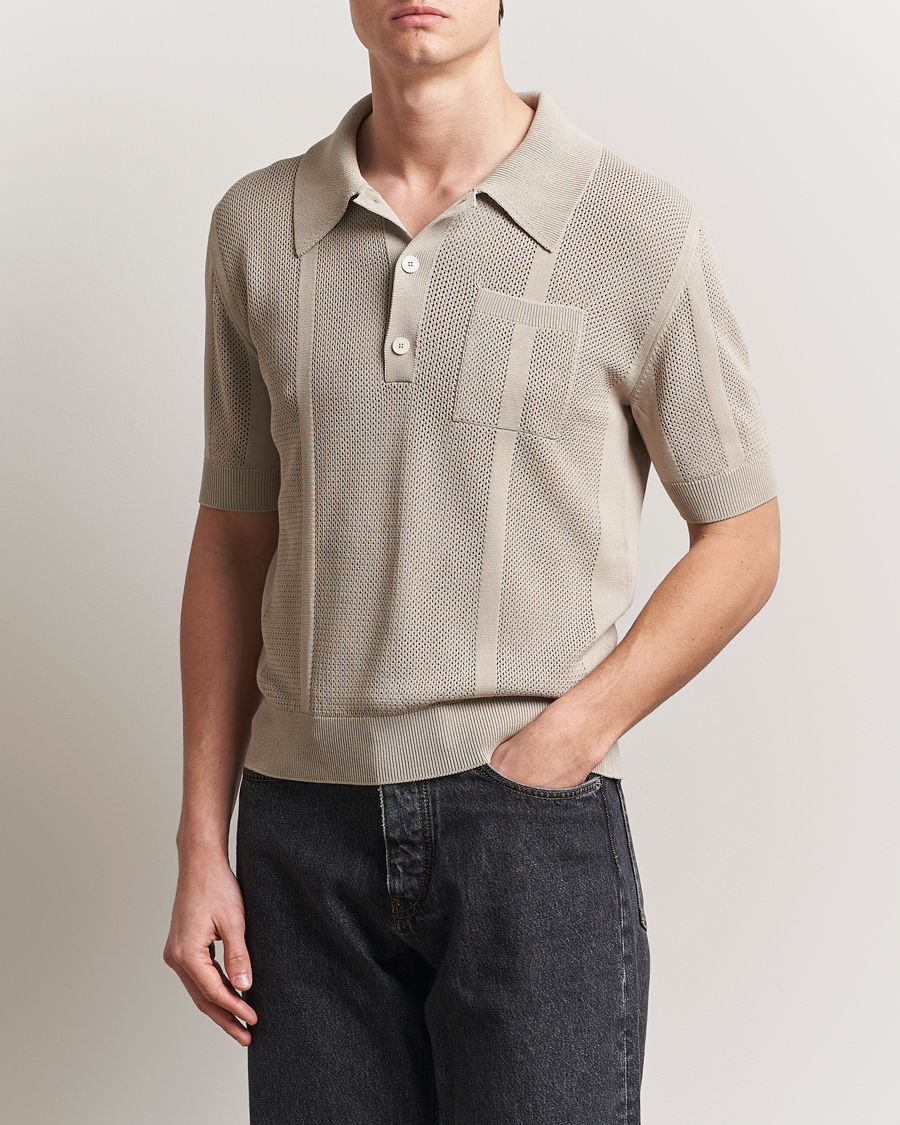 Men | Sweaters & Knitwear | Lanvin | Striped Jacquard Polo Light Beige