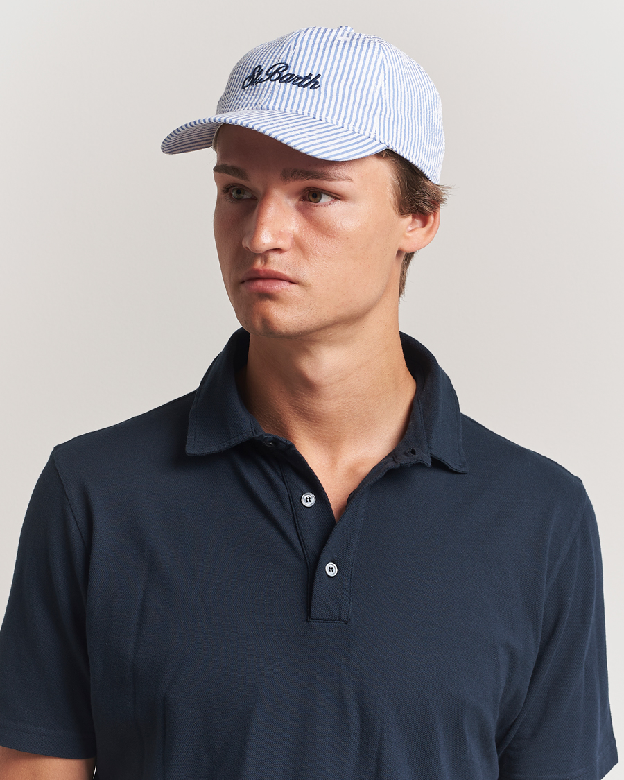 Men | Hats & Caps | MC2 Saint Barth | Seersucker Baseball Cap Blue Stripes