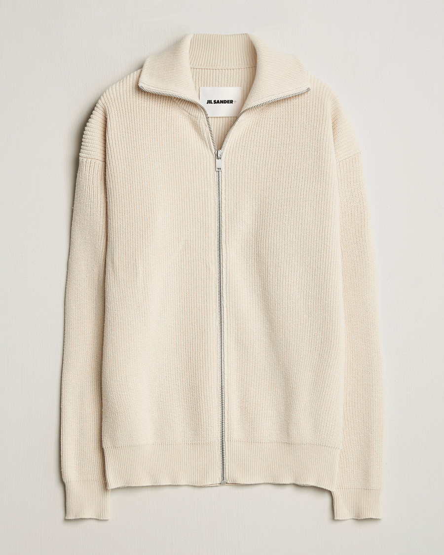 Men | Sweaters & Knitwear | Jil Sander | Rib Full Zip Cardigan Porcelain