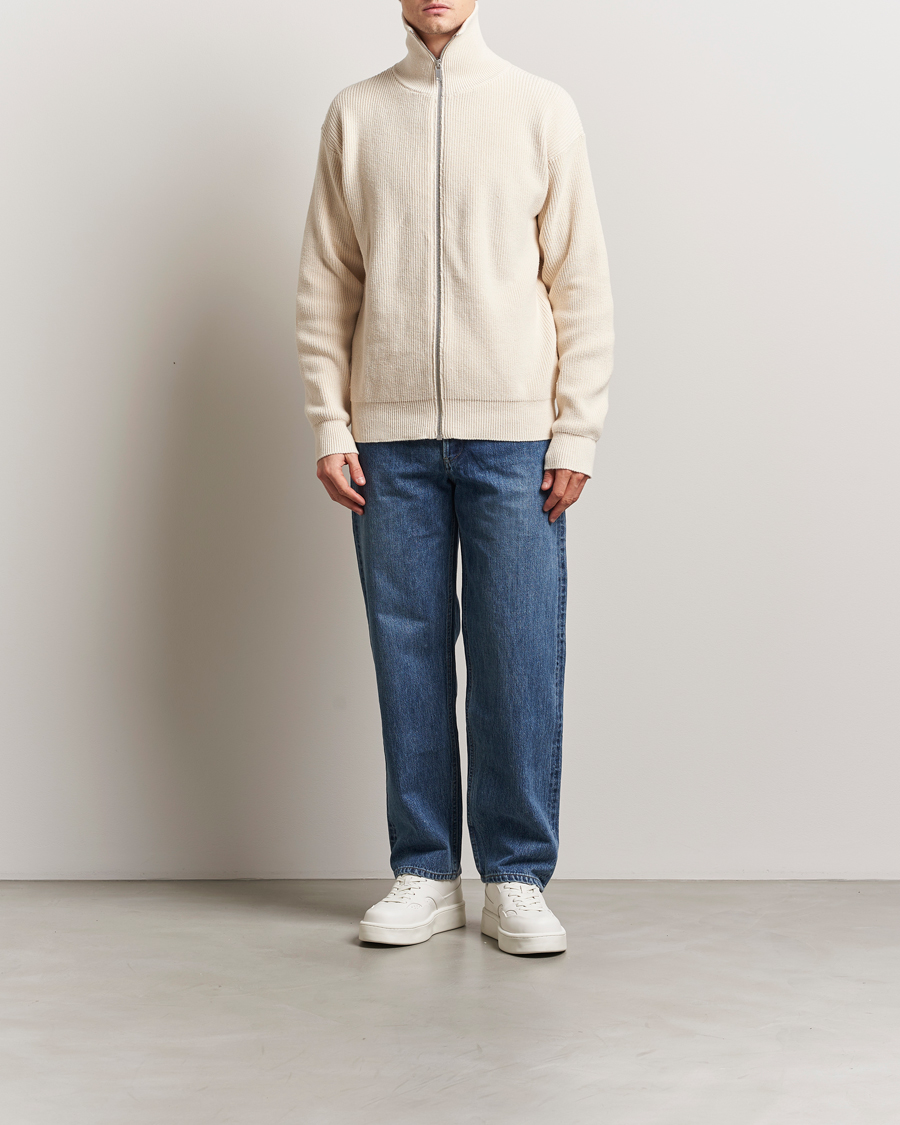 Men | Sweaters & Knitwear | Jil Sander | Rib Full Zip Cardigan Porcelain