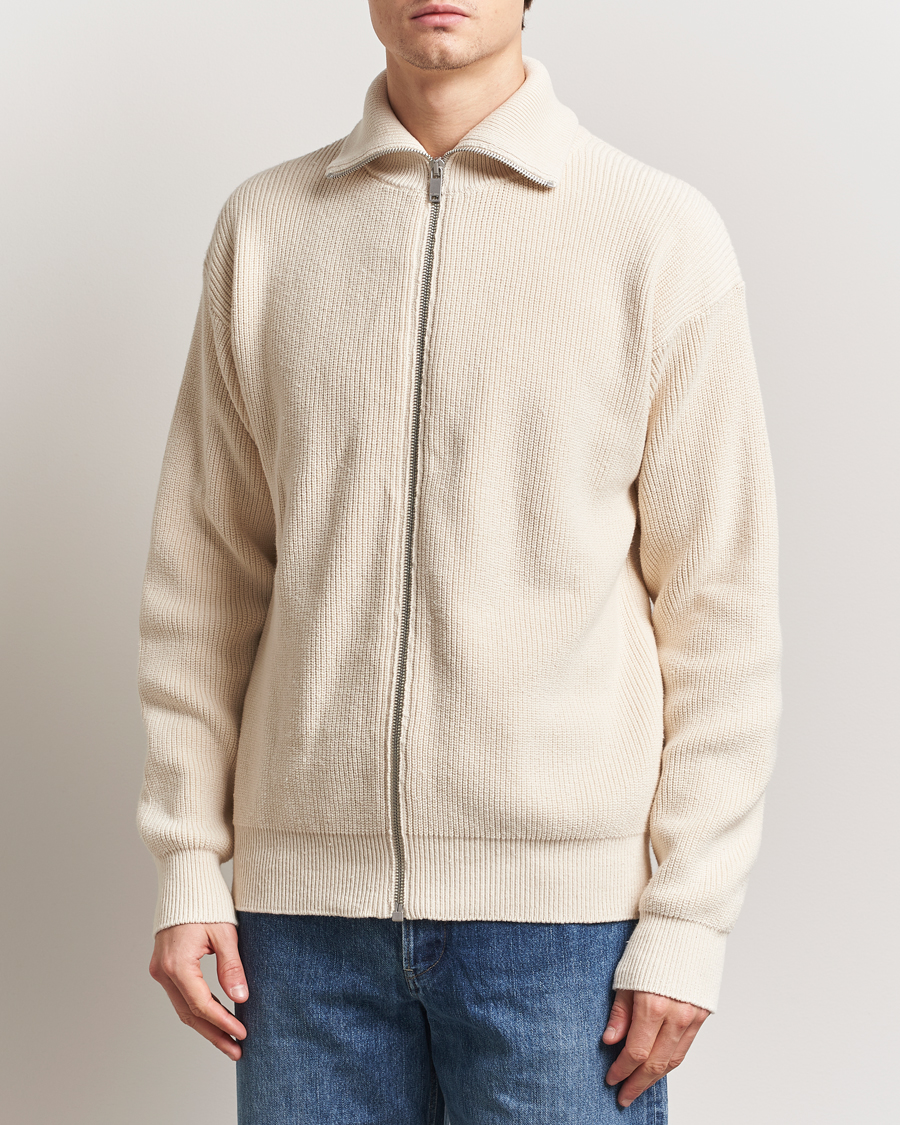 Men | Sweaters & Knitwear | Jil Sander | Rib Full Zip Cardigan Porcelain