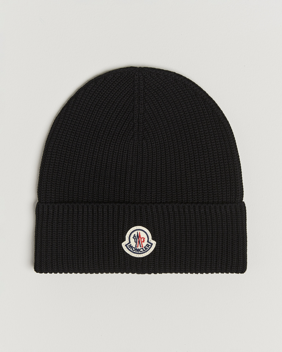 Men | Moncler Ribbed Wool Beanie Black | Moncler | Ribbed Wool Beanie Black
