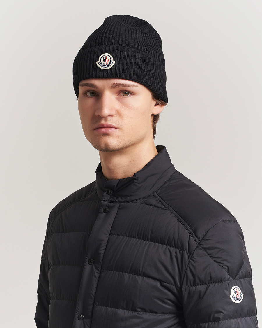 Men | Beanies | Moncler | Ribbed Wool Beanie Black