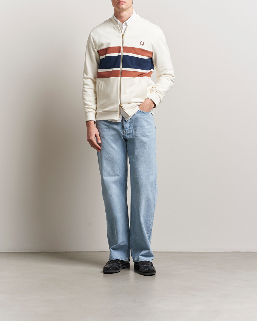 Men | Sweaters & Knitwear | Fred Perry | Paneled Full Zip Sweatshirt Light Ecru