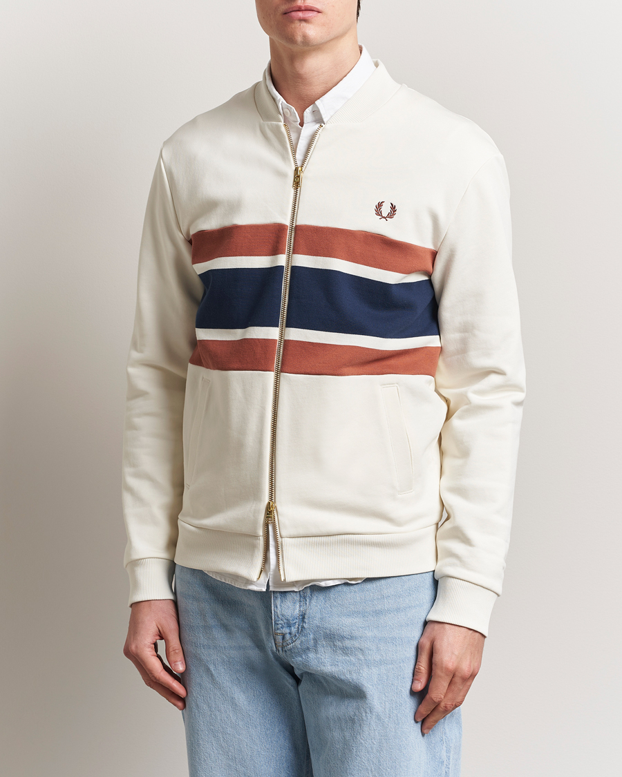 Men | Sweaters & Knitwear | Fred Perry | Paneled Full Zip Sweatshirt Light Ecru