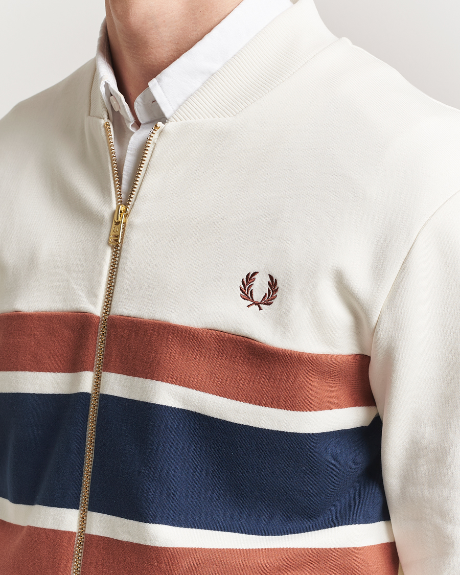Men | Sweaters & Knitwear | Fred Perry | Paneled Full Zip Sweatshirt Light Ecru