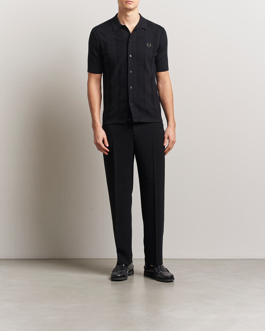 Men | Shirts | Fred Perry | Knitted Short Sleeve Shirt Black