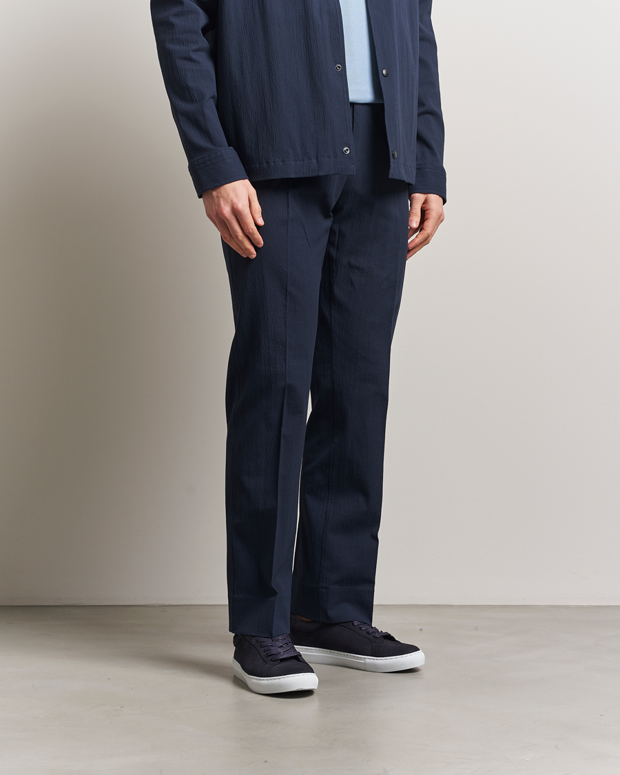 Men | Trousers | J.Lindeberg | Dropper Seersucker Pants Navy