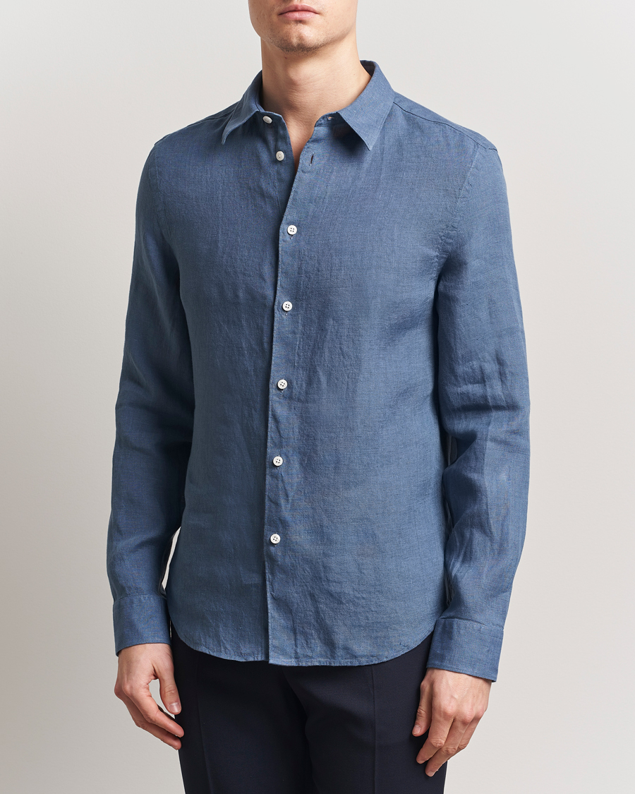 Men | Shirts | J.Lindeberg | Slim Linen Melange Shirt Rain Washed