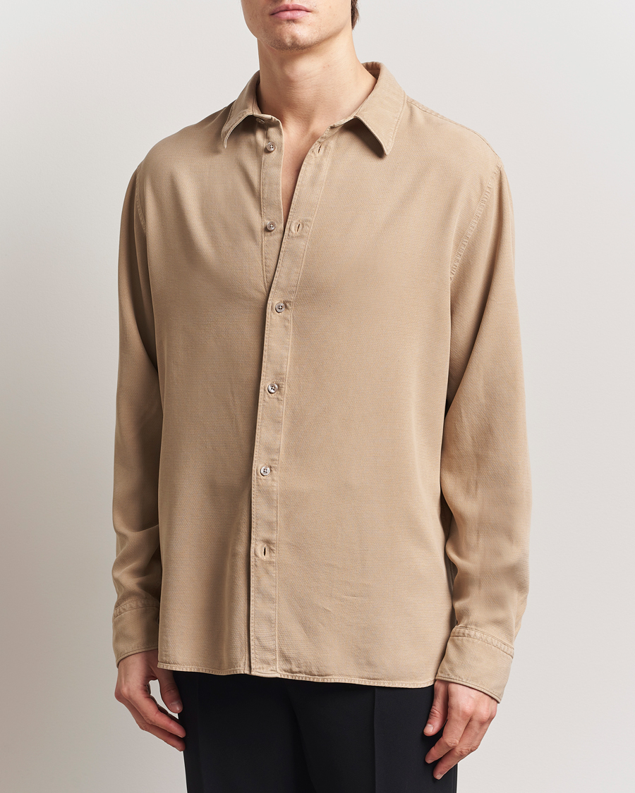 Men | Shirts | J.Lindeberg | Garment Dyed Structure Tencel Shirt Khaki