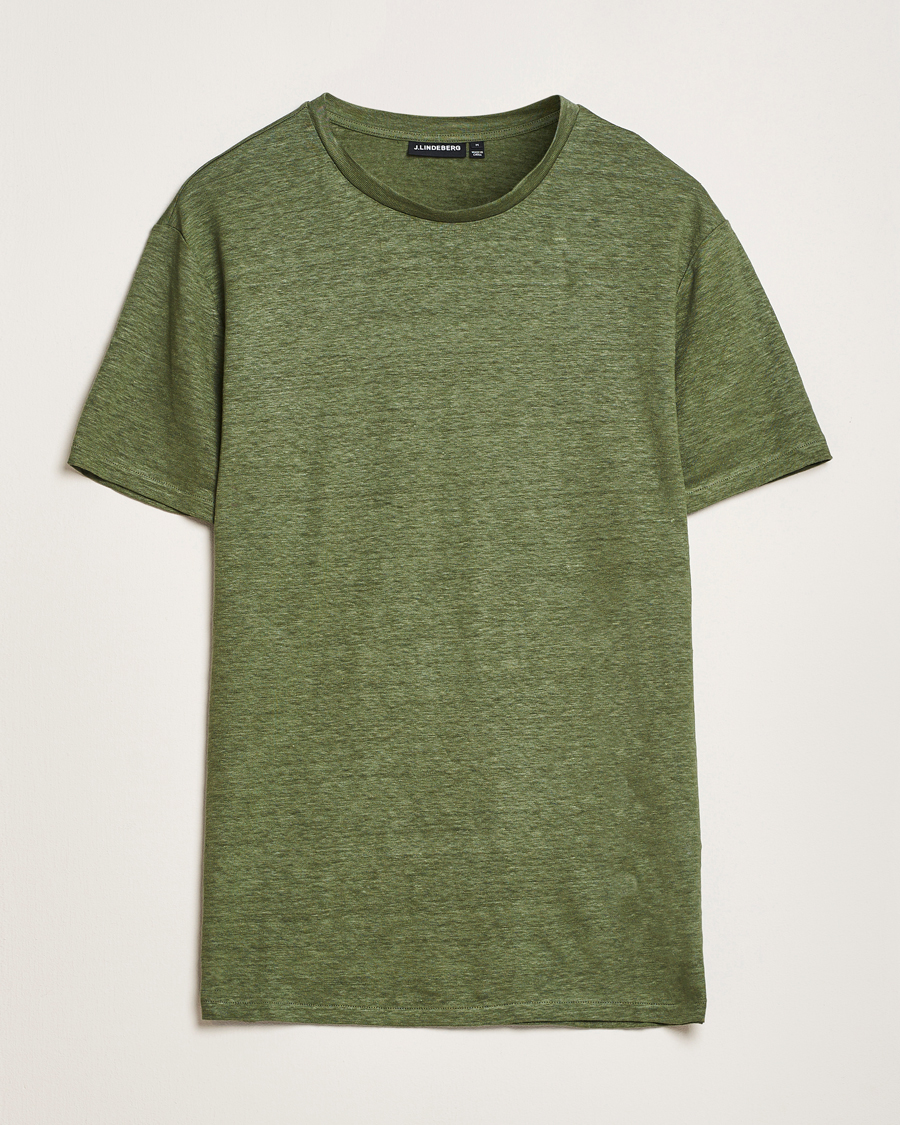 Men | T-Shirts | J.Lindeberg | Coma Linen T-Shirt Olivinie