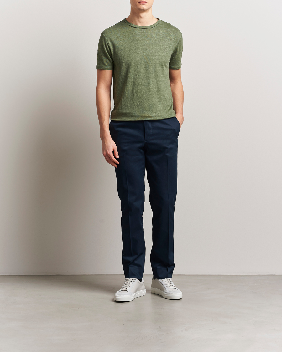 Men | T-Shirts | J.Lindeberg | Coma Linen T-Shirt Olivinie