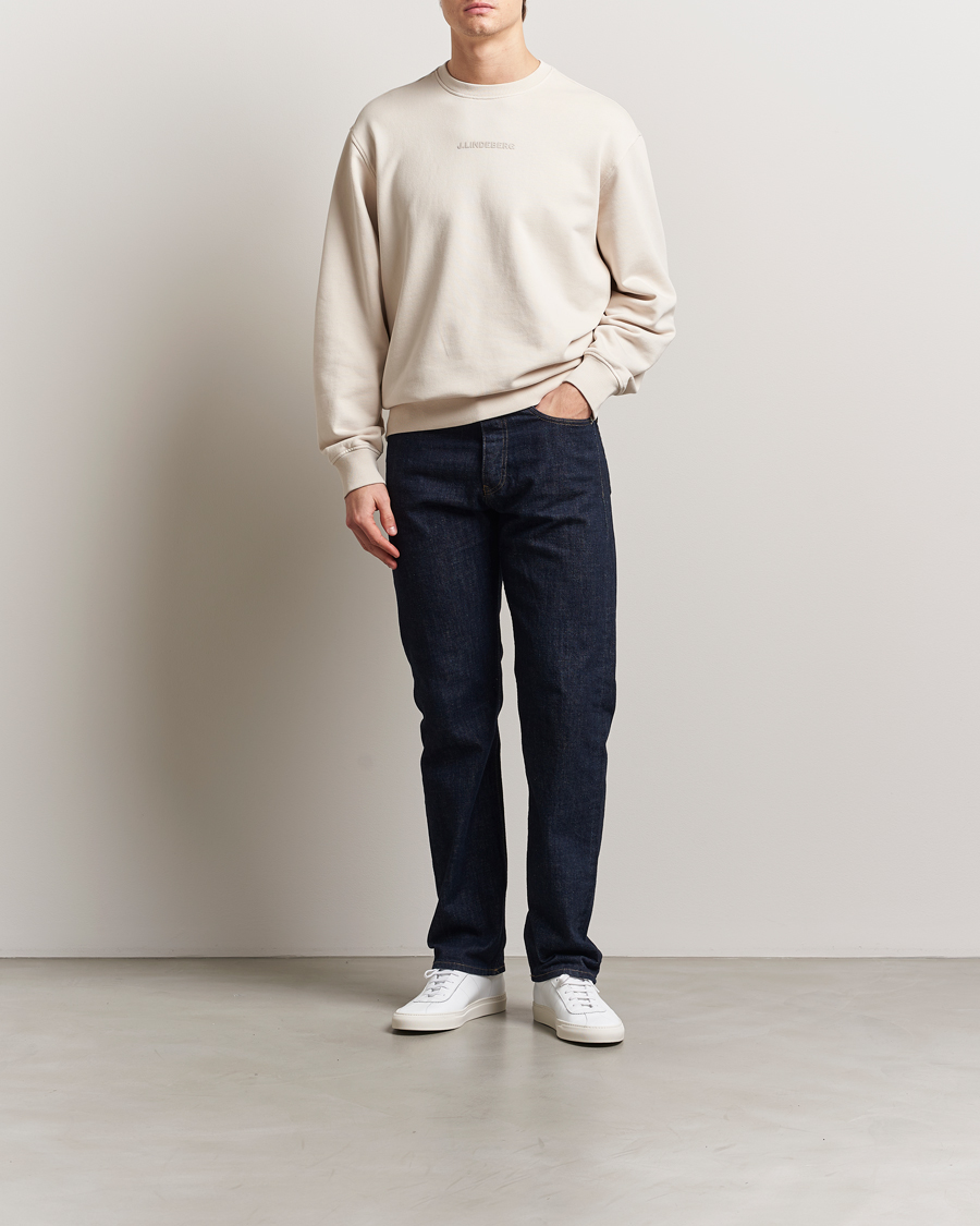 Men | Sweaters & Knitwear | J.Lindeberg | Callan Cotton Crew Neck Moonbeam