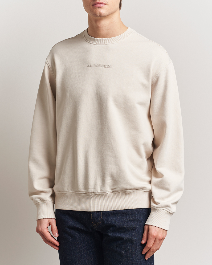 Men | Sweaters & Knitwear | J.Lindeberg | Callan Cotton Crew Neck Moonbeam