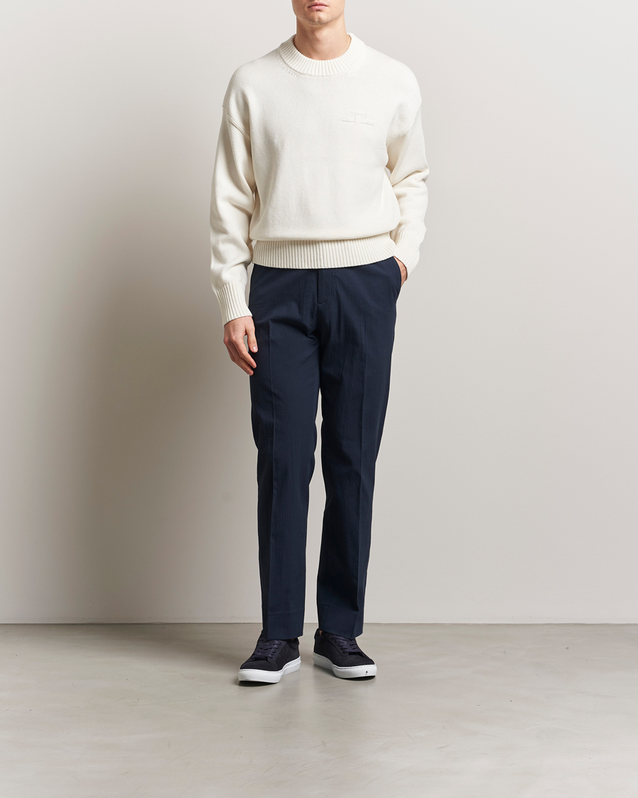 Men | Sweaters & Knitwear | J.Lindeberg | Eddy Cotton/Wool Crewneck White