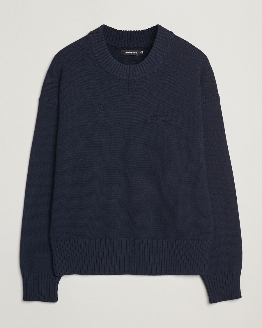 Men | Sweaters & Knitwear | J.Lindeberg | Eddy Cotton/Wool Crewneck Navy