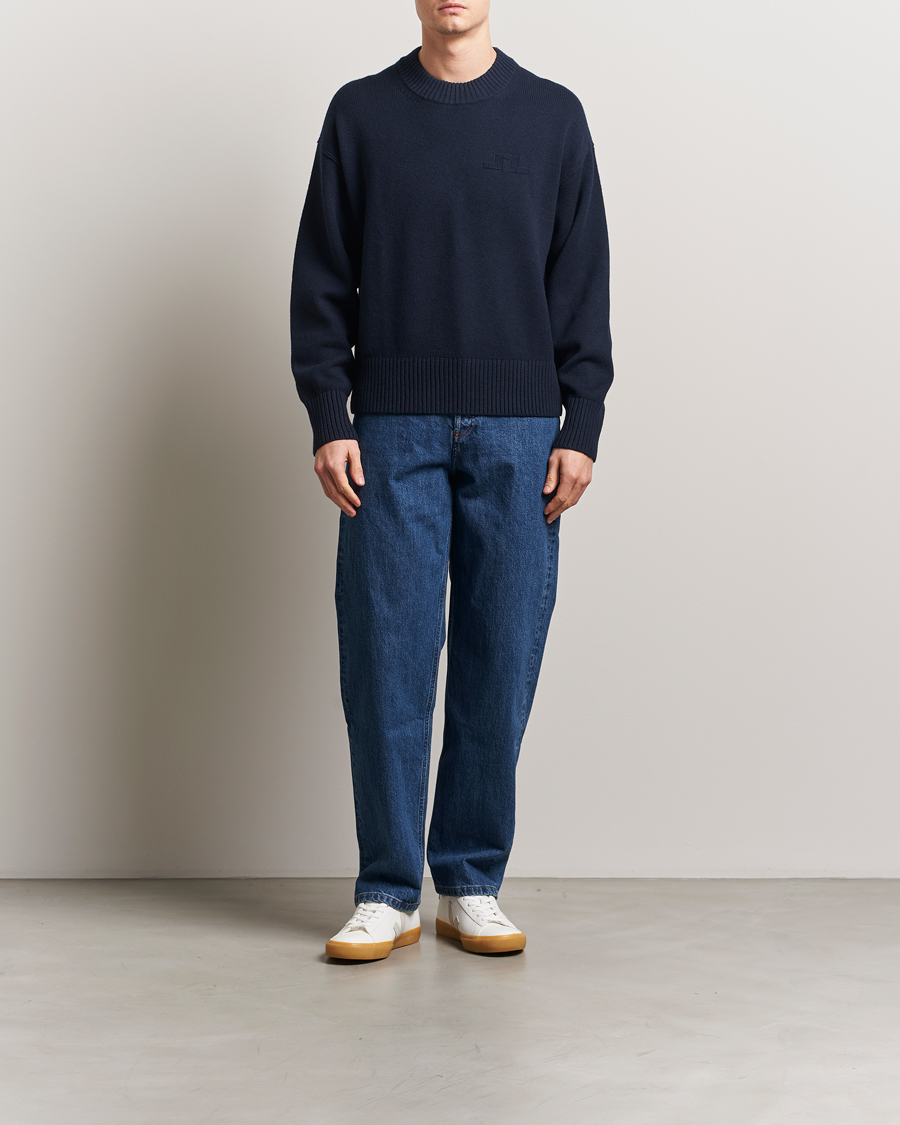 Men | Sweaters & Knitwear | J.Lindeberg | Eddy Cotton/Wool Crewneck Navy